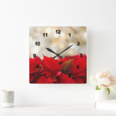 ゴールデンライト付き赤いポインテきらめくィア スクエア壁時計 (ホーム)