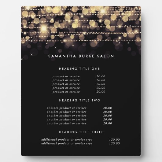 ゴールデンライト |価格とサービスの表示 フォトプラーク (正面)