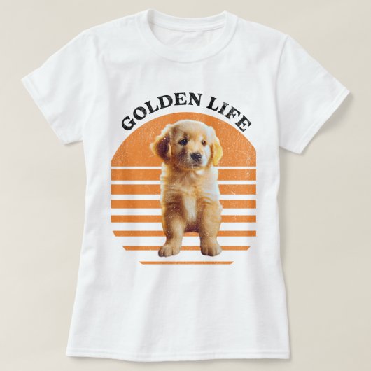 ゴールデンライフ:愛らしい黄金の子犬 Tシャツ (デザイン正面)