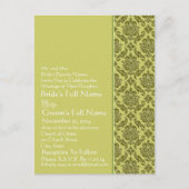 ゴールデンライムダマスクウェディング招待状はがき インビテーションポストカード (正面)