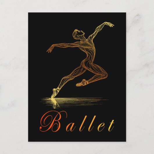 ゴールデンラインアートバレエ男性ダンサーイラストレーション ポストカード (正面)