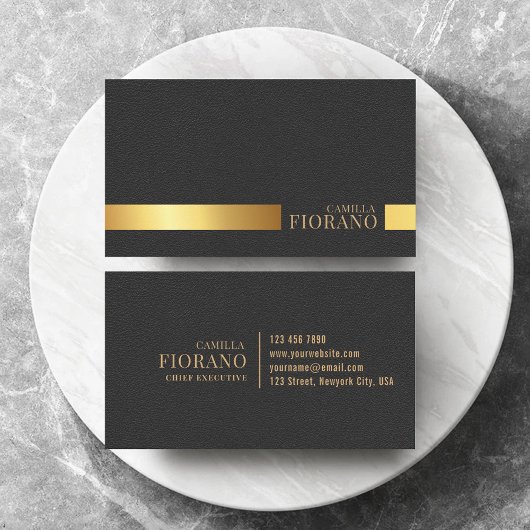 ゴールデンラグジュアリーエレガントレザーテクスチャモノグラム 名刺