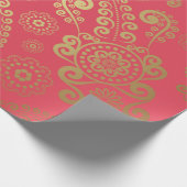 ゴールデンラグジュアリーペイズリーオントロピカルピンク背景 ラッピングペーパー (角)