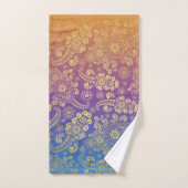 ゴールデンラグジュアリーペイズリーオンブルー、パープル、オレンジ バスタオルセット (ハンドタオル)