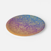 ゴールデンラグジュアリーペイズリーオンブルー、パープル、オレンジ ペーパープレート (アングル)