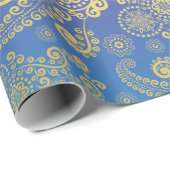 ゴールデンラグジュアリーペイズリーオンブルー、パープル、オレンジ ラッピングペーパー (ロールコーナー)