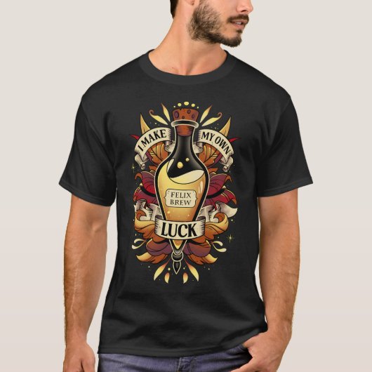 ゴールデンラックのエリクシャー – Lucky Felix Brew Tシャツ (正面)