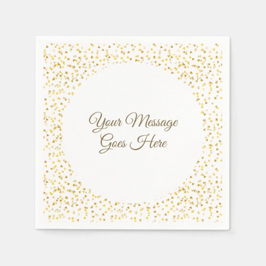 ゴールデンラブハート紙吹雪エレガントモダンスクリプト スタンダードカクテルナプキン (正面)