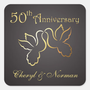 ゴールデンラブバード50周年結婚ステッカー スクエアシール