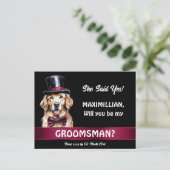 ゴールデンラブラドール犬のgroomsmenプロポーザル結婚ズ ポストカード (スタンド正面)