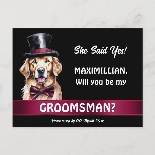 ゴールデンラブラドール犬のgroomsmenプロポーザル結婚ズ ポストカード (正面)