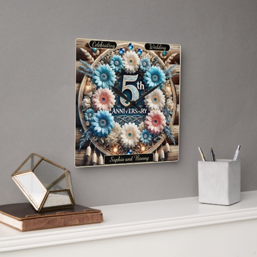 ゴールデンラブ:5周年記念デザイン スクエア壁時計 (オフィス)