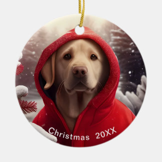 ゴールデンラボクリスマスの日付またはペットの写真の追加 セラミックオーナメント