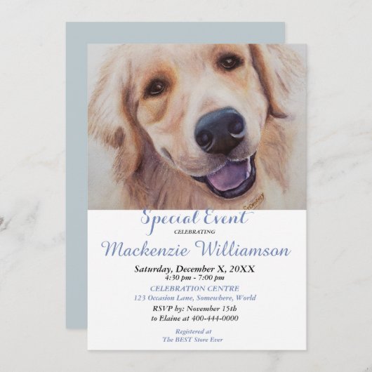 ゴールデンラボ 幸せな誕生日を願う 招待状 (正面/裏面)