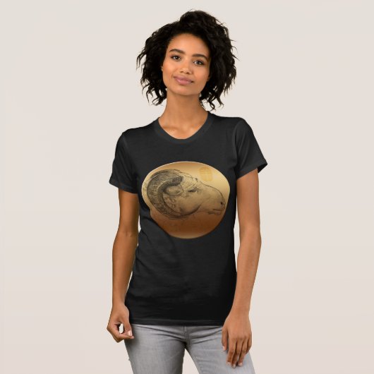 ゴールデンラム年中国の占星術〔占星術の〕十二宮図女性BT Tシャツ (正面フル)