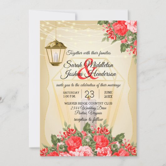 ゴールデンランタンと赤結婚花 招待状 (正面)
