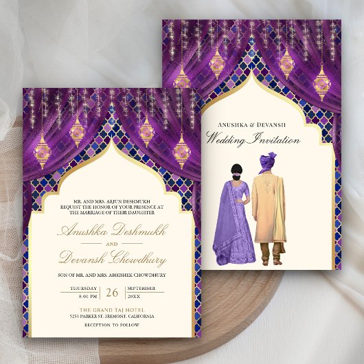 ゴールデンランタン 紫 インド人カップルの結婚式 招待状