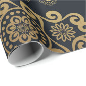 ゴールデンラージラグジュアリーペイズリーオンブラックバックグラウンド ラッピングペーパー (ロールコーナー)