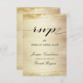 ゴールデンラ結婚プソディのエレガント金ゴールドオンラインRSVP 出欠カード (正面/裏面)