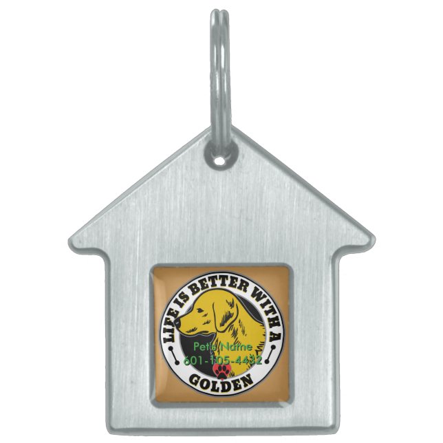ゴールデンリトパーソナライズされたリーバーの寿命は良い ペットネームタグ (正面)