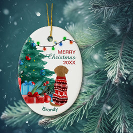 ゴールデンリトリエバーインウィンターセーターホリデーツリー セラミックオーナメント