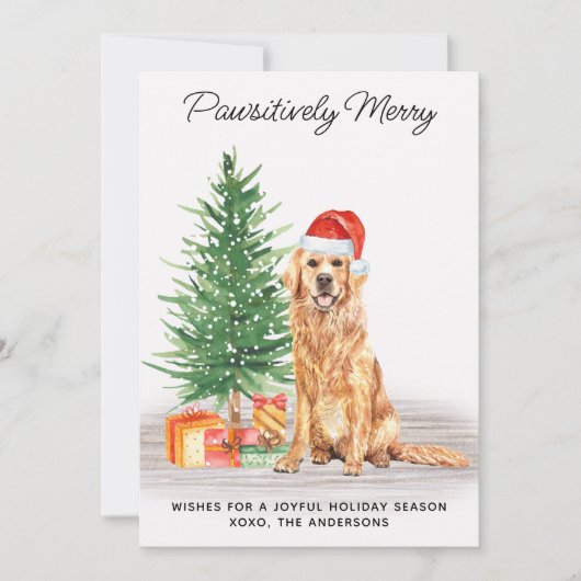 ゴールデンリトリカスタムーバーかわいいメリークリスマスドッグ シーズンカード (正面)