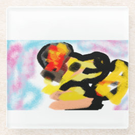 ゴールデンリトリバーカラフル ガラスコースター