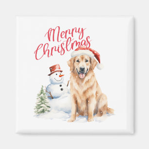 ゴールデンリトリバーサンタハットレッドメリークリスマス マグネット
