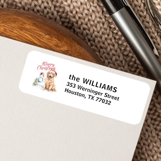 ゴールデンリトリバーサンタハット雪だるまカスタム ラベル