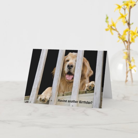 ゴールデンリトリバーユーモアのある誕生日 カード (黄色い花)