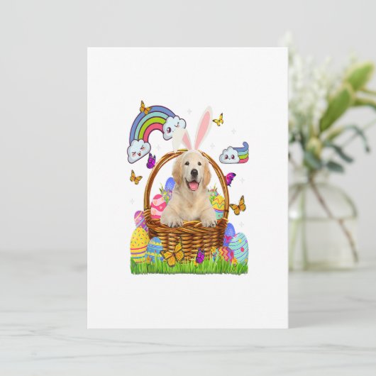 ゴールデンリトリーバーイースターおもしろいエッグスかわいい犬 案内状 (スタンド正面)