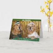 ゴールデンリトリーバークラップスベルト誕生日 カード (黄色い花)