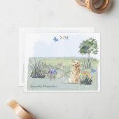 ゴールデンリトリーバードッグバタフライモノグラム名    ノートカード (正面/裏面インサイチュ)