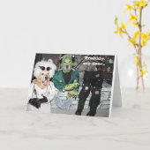 ゴールデンリトリーバーフランケンシュタインラボハロウィーン カード (黄色い花)