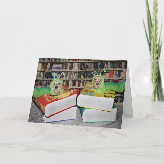 ゴールデンリトリーバーブックウォーム誕生日 カード (正面)