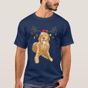 ゴールデンリトリーバーブリークリスマスズセーター〔雄ジカの〕枝角ズドッグロブ Tシャツ