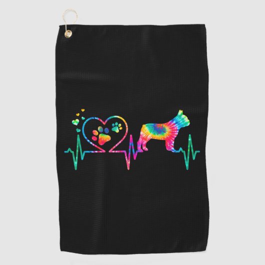 ゴールデンリトリーバーマムパパハートビート絞り染めブルドッグ ゴルフタオル (正面)