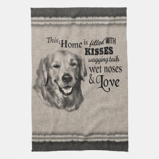 ゴールデンリトリーバーヴィンテージポートレートカウト引用文 キッチンタオル (縦)