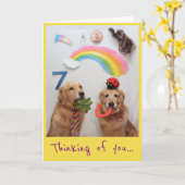 ゴールデンリトリーバー幸運 カード (黄色い花)