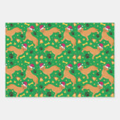 ゴールデンリトリーバー犬とサンタハットのクリスマス ラッピングペーパーシート (正面)