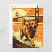 ゴールデンリトリーブアットザゴールデンゲートブリッジ ポストカード (正面/裏面)