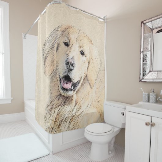 ゴールデンリトリ絵画ーバーズ – かわいいオリジナルのドッグアート シャワーカーテン (インサイチュ)