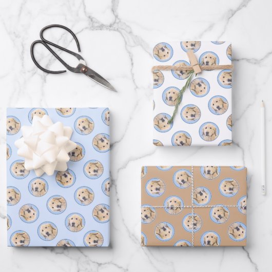ゴールデンリト絵を描リーバーのかわいいオリジナルドッグアート ラッピングペーパーシート (正面)