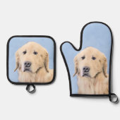 ゴールデンリト絵を描リーバーのかわいいオリジナルドッグアート 鍋つかみ&鍋敷きセット (正面)