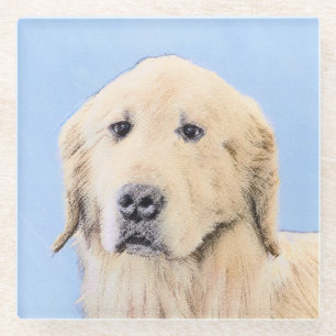 ゴールデンリト絵画リーバーの可愛いオリジナルドッグアート ガラスコースター