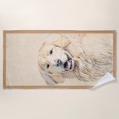 ゴールデンリト絵画リーバーの可愛いオリジナルドッグアート ビーチタオル (正面)