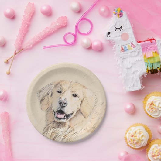ゴールデンリト絵画リーバーの可愛いオリジナルドッグアート ペーパープレート (パーティー)