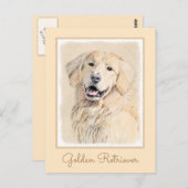 ゴールデンリト絵画リーバーの可愛いオリジナルドッグアート ポストカード (正面/裏面)