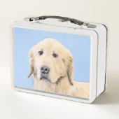 ゴールデンリト絵画リーバーの可愛いオリジナルドッグアート メタルランチボックス (裏面)
