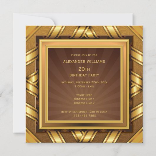 ゴールデンリボン&スターズフレーミングマン20誕生日 招待状 (裏面)